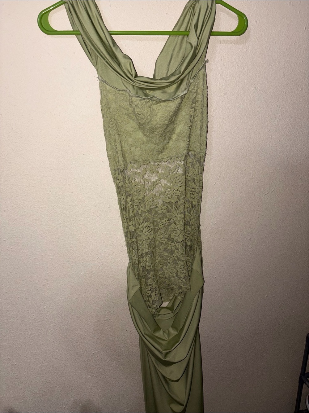 Mommyknows Lace Sheer Splicing Ruched Baby Shower Maternity Maxi Dress Green